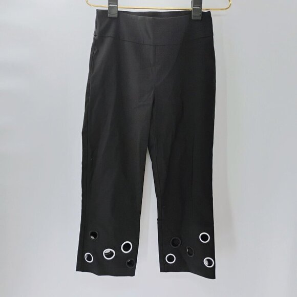 Joseph Ribkoff Womens Size 4 Crop Capri Black Pants Faux Coin Details #3610 - Picture 7 of 12